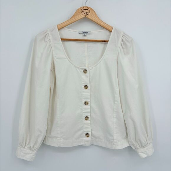 Madewell Tops - Madewell Corduroy Shirred-Sleeve Button-Front Top in Antique Cream, Size XS